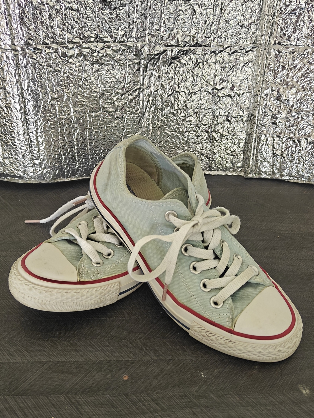 Converse Low-Top Canvas Sneakers in Mint Green with Red Trim